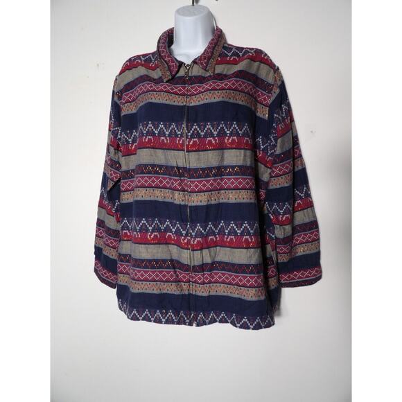 Dressbarn Woman 2X Aztec Southwestern Jacket Lightweight Zipper Metallic Western - Picture 1 of 10